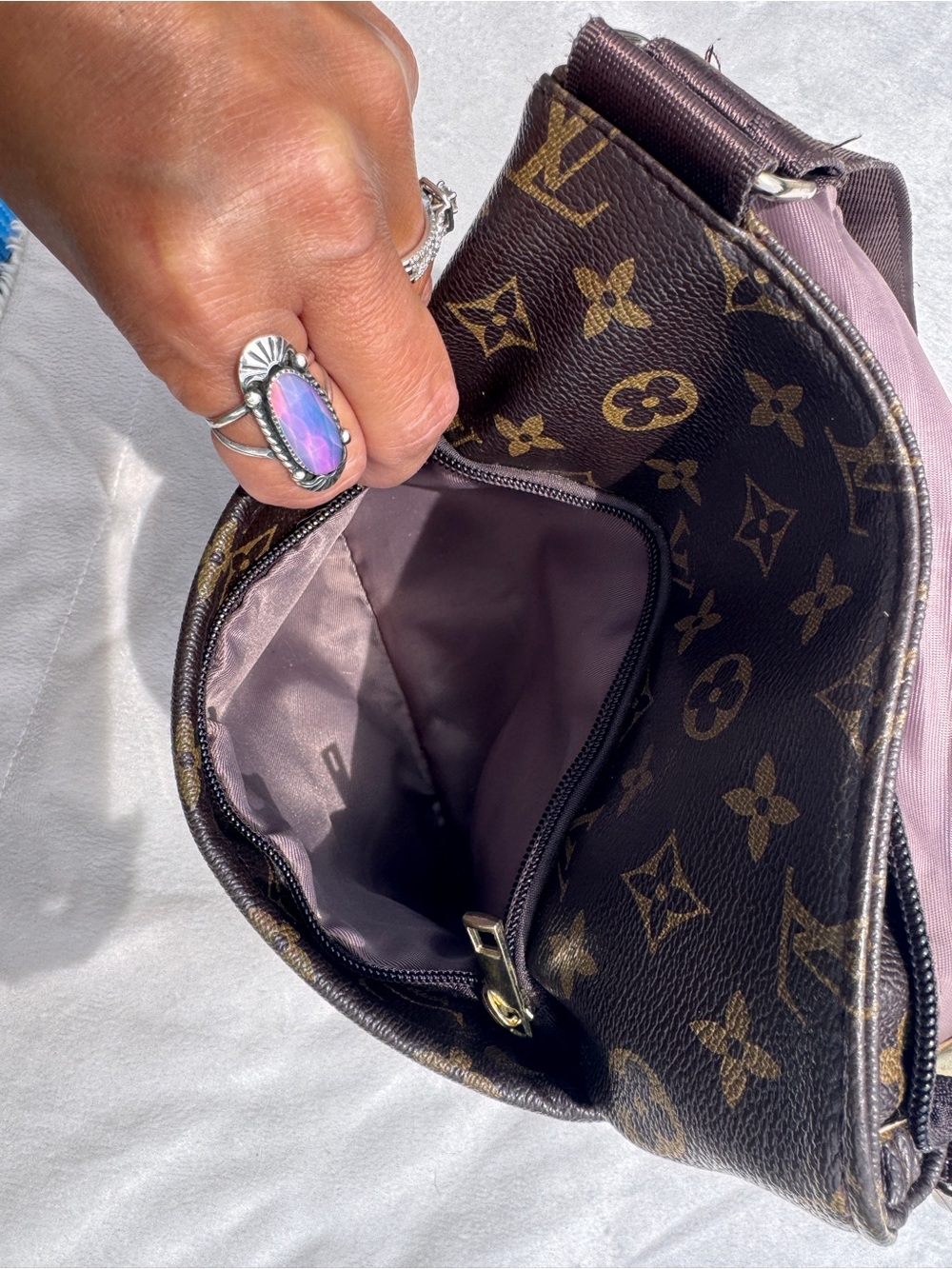 Louis Vuitton Monogram & Damier Brown Crossbody Bag with Gold LV Emblem - Picture 10 of 13